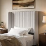 Jovanna Striped Bed with Winged Headboard Woven Fabric Brown - Image 6