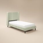 Jovanna Striped Bed with Winged Headboard Woven Fabric Green - Image 10