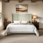 Jovanna Striped Bed with Winged Headboard Woven Fabric Green - Image 2
