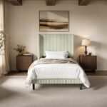 Jovanna Striped Bed with Winged Headboard Woven Fabric Green - Image 4