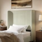 Jovanna Striped Bed with Winged Headboard Woven Fabric Green - Image 5