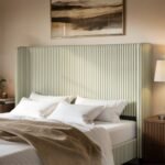 Jovanna Striped Bed with Winged Headboard Woven Fabric Green - Image 6