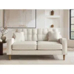 Jude 2 Seater Midcentury Beige Fabric Sofa
