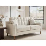 Jude 2 Seater Midcentury Beige Fabric Sofa