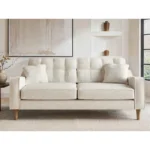 Jude 3 Seater Midcentury Beige Fabric Sofa