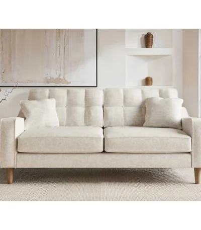 Jude 3 Seater Midcentury Beige Fabric Sofa