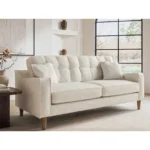 Jude 3 Seater Midcentury Beige Fabric Sofa