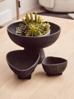 Jura Black Textured Large Decorative Pedestal Bowl