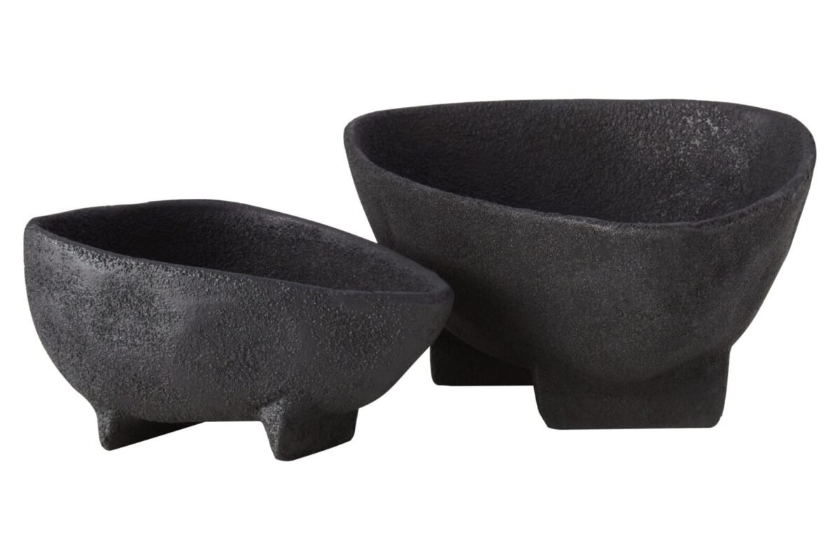 Jura Black Textured Set of 2 Decorative Bowls