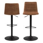 Kimmy Bar Stool with Brown Fabric in Set of 2
