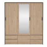 Line Wardrobe with 2 Sliding Doors 1 Sliding Door with Mirror in Jackson Hickory Oak
