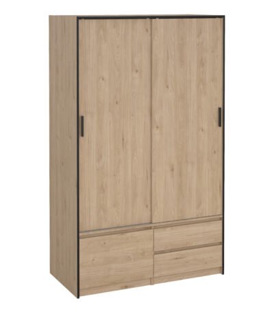Line Wardrobe with 2 Sliding Doors 1 Small Door and 2 Drawers in Jackson Hickory Oak