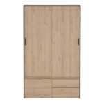 Line Wardrobe with 2 Sliding Doors 1 Small Door and 2 Drawers in Jackson Hickory Oak