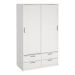 Line Wardrobe with 2 Sliding Doors and 4 Drawers, White