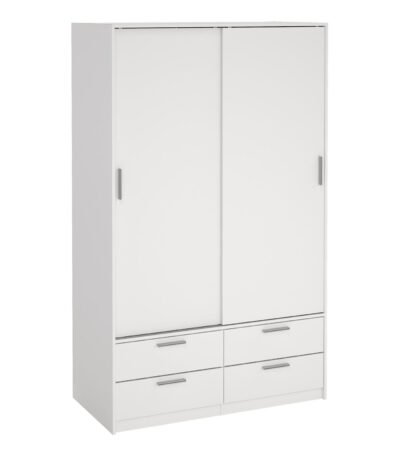 Line Wardrobe with 2 Sliding Doors and 4 Drawers, White