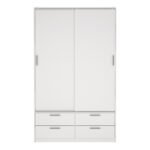 Line Wardrobe with 2 Sliding Doors and 4 Drawers, White