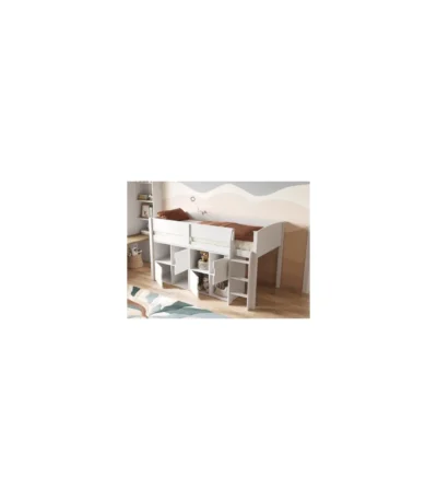 Loop Mid Sleeper Bed Cube Unit Set White with 4 White Doors