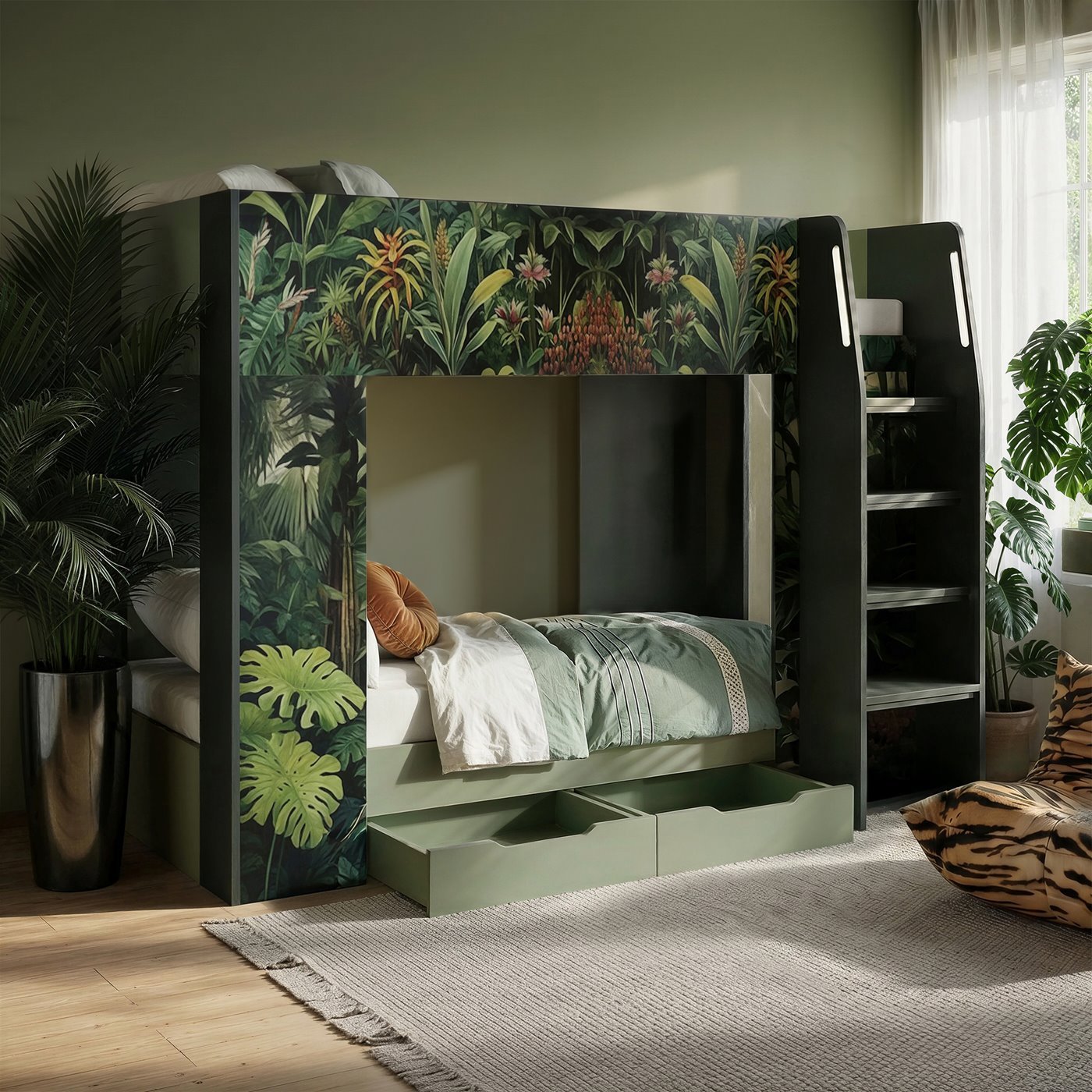 lorith-jungle-bunk-bed-with-drawers-green-1 Lorith Jungle Bunk Bed with Drawers Green - Image 1