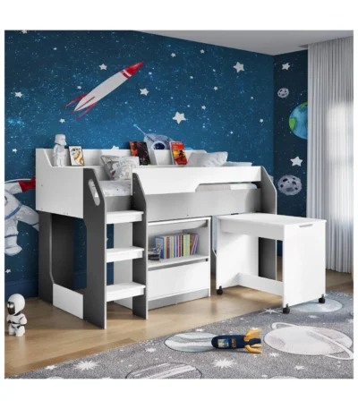 Lulu Mid Sleeper Bed with Storage White and Grey