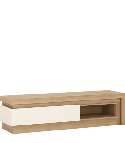 Lyon 1 Drawer TV Cabinet with Open Shelf in Riviera Oak/White High Gloss