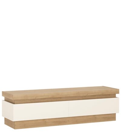 Lyon 2 Drawer TV Cabinet in Riviera Oak/White High Gloss