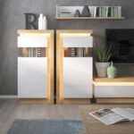 Lyon 2 Drawer TV Cabinet in Riviera Oak/White High Gloss