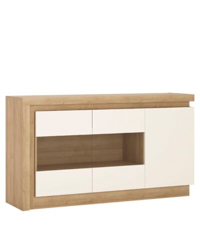 Lyon 3 Door Glazed Sideboard in Riviera Oak/White High Gloss