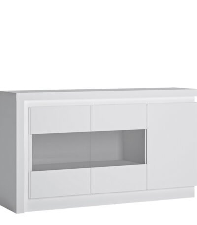 Lyon 3 Door Glazed Sideboard (including LED lighting) in White and High Gloss
