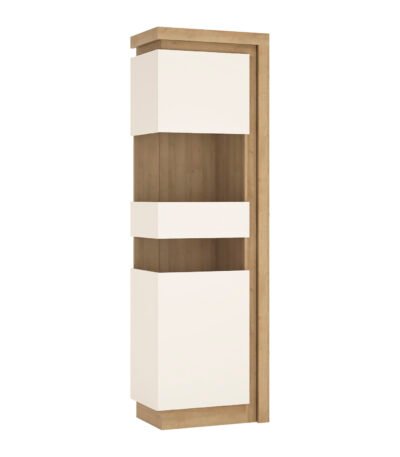 Lyon Tall Narrow Display Cabinet (LHD) in Riviera Oak/White High Gloss