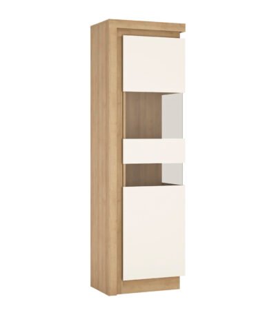 Lyon Tall Narrow Display Cabinet (RHD) in Riviera Oak/White High Gloss
