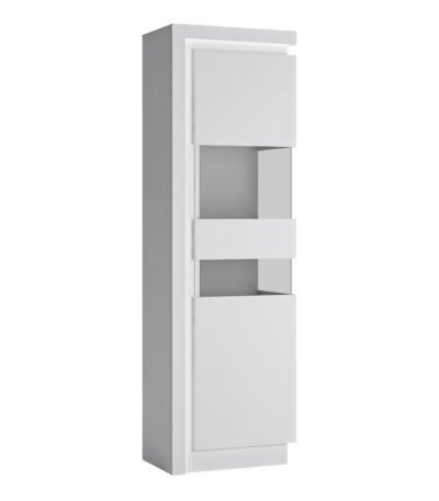 Lyon Tall Narrow Display Cabinet (RHD) (including LED lighting) in White and High Gloss