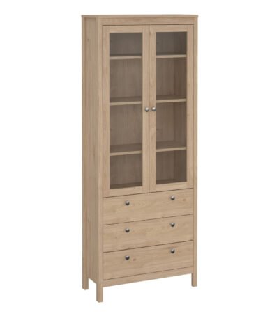 Madrid China Cabinet 2 Doors with Glass + 3 Drawers in Jackson Hickory Oak
