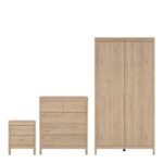 Madrid Package - Bedside Table 2 Drawers + Chest 5 Drawers + 2 Door Wardrobe in Jackson Hickory Oak