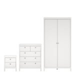 Madrid Package - Bedside Table 2 Drawers + Chest 5 Drawers + Wardrobe with 2 Doors in White