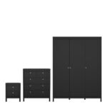Madrid Package - Bedside Table 2 Drawers + Chest 5 Drawers + Wardrobe with 3 Doors