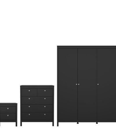 Madrid Package - Bedside Table 2 Drawers + Chest 5 Drawers + Wardrobe with 3 Doors