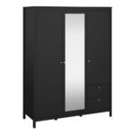 Madrid Wardrobe with 2 Doors 1 Mirror Door 2 Drawers Matt Black