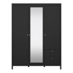 Madrid Wardrobe with 2 Doors 1 Mirror Door 2 Drawers Matt Black