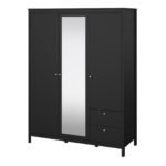 Madrid Wardrobe with 2 Doors 1 Mirror Door 2 Drawers Matt Black