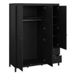 Madrid Wardrobe with 2 Doors 1 Mirror Door 2 Drawers Matt Black