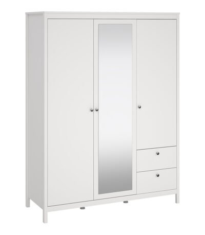 Madrid Wardrobe with 2 Doors 1 Mirror Door 2 Drawers White