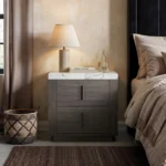 Marcel Walnut Bedside Table with Marble Effect Top