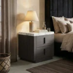 Marcel Walnut Bedside Table with Marble Effect Top