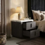Marcel Walnut Bedside Table with Marble Effect Top