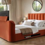 Megane Side Lift TV Ottoman Bed Burnt Orange Velvet