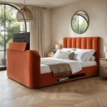 Megane Side Lift TV Ottoman Bed Burnt Orange Velvet