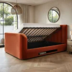 Megane Side Lift TV Ottoman Bed Burnt Orange Velvet