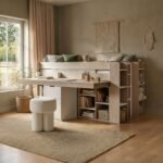 Micah Mid Sleeper Bed with Pull-Out Desk & Storage Oak & White - Image 2