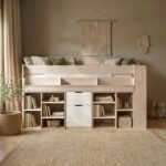Micah Mid Sleeper Bed with Pull-Out Desk & Storage Oak & White - Image 3
