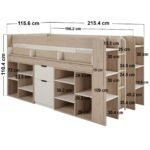 Micah Mid Sleeper Bed with Pull-Out Desk & Storage Oak & White - Image 4